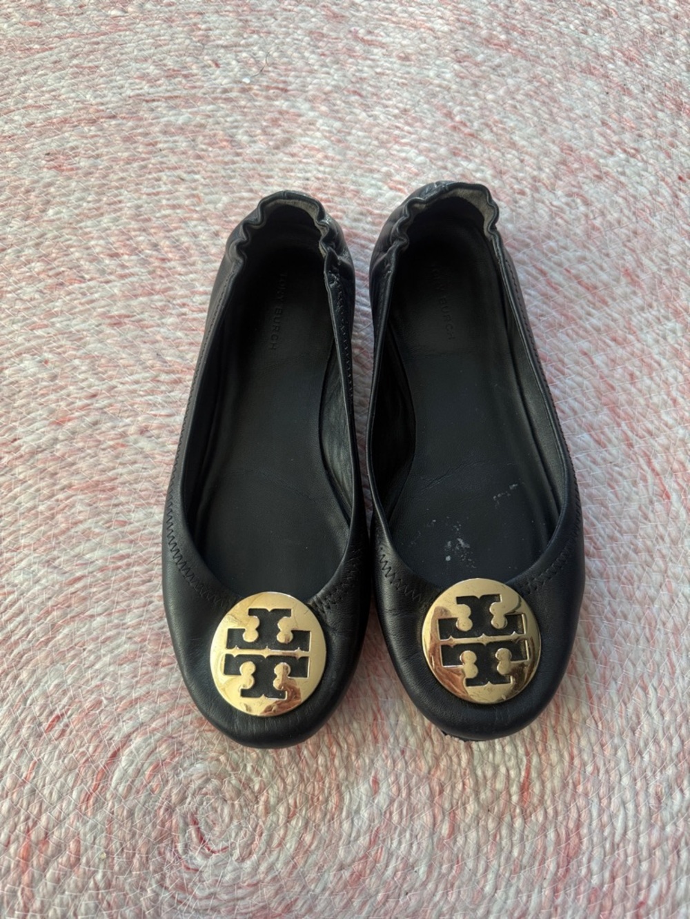 Tory Burch Black Miller Logo Leather Ballet Flats